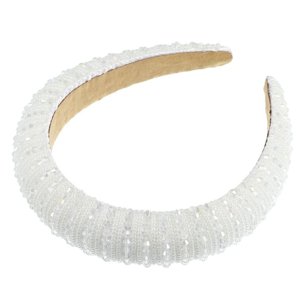 Crystal Rhinestone Headband White 1.2 Inch Wide